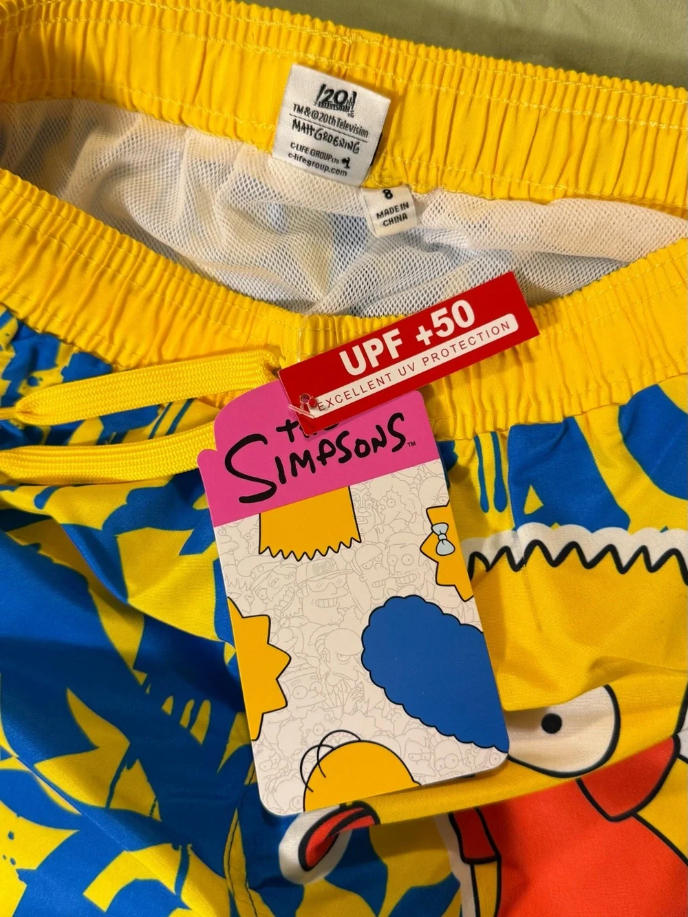Kids Yellow & Blue Swim Trunks with Cartoon Character
